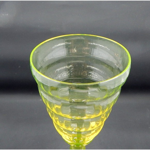 Utility Glass Works Cambodia Ware Vaseline Amber Foot Wine Water Goblet Pair 4 - Picture 5 of 15